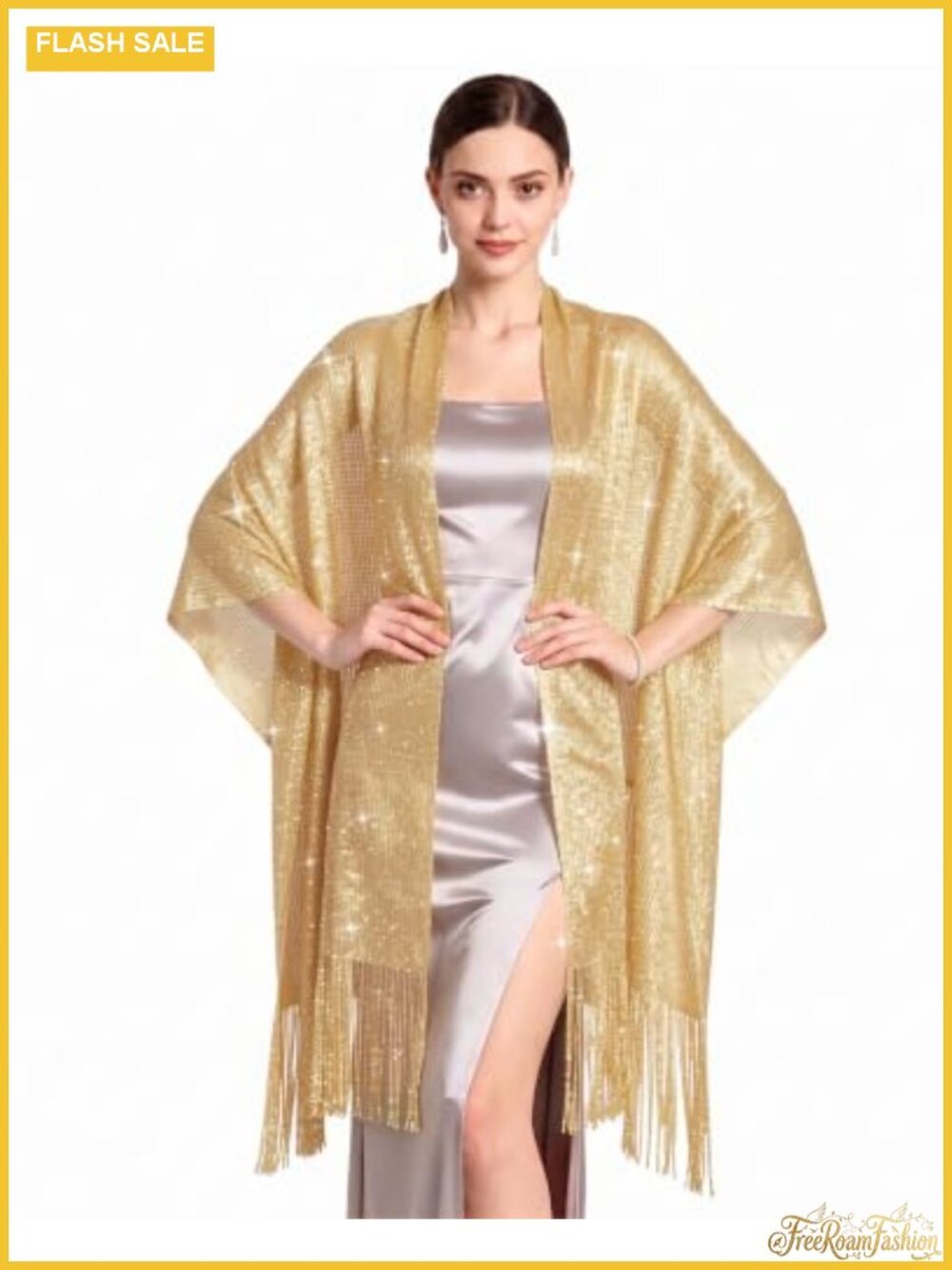 Shimmer Shawl Wrap Women Fringe Evening Scarf Metallic Thread One Size